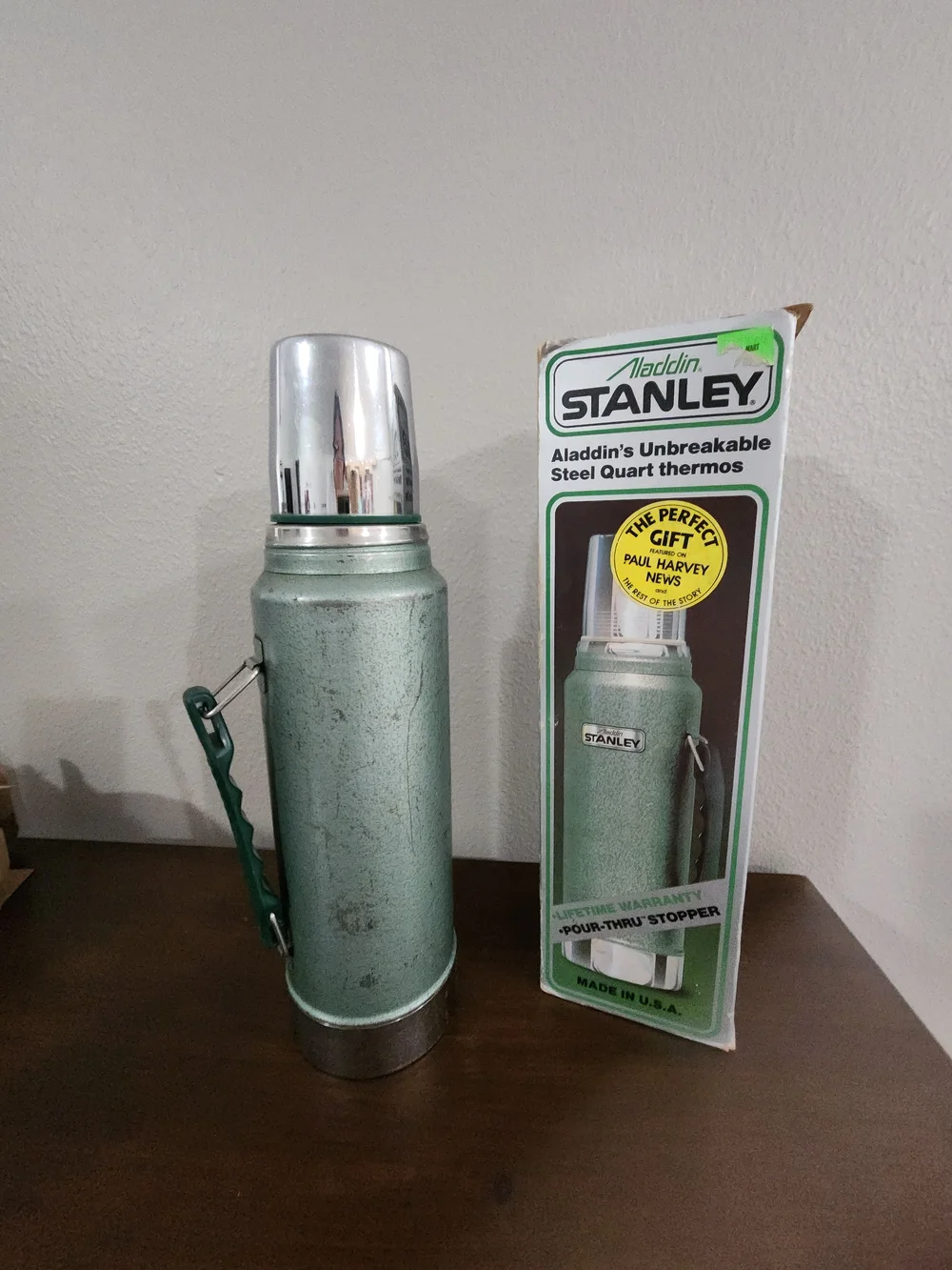 Stanley Green Metal Quart Thermos - Vintage Look